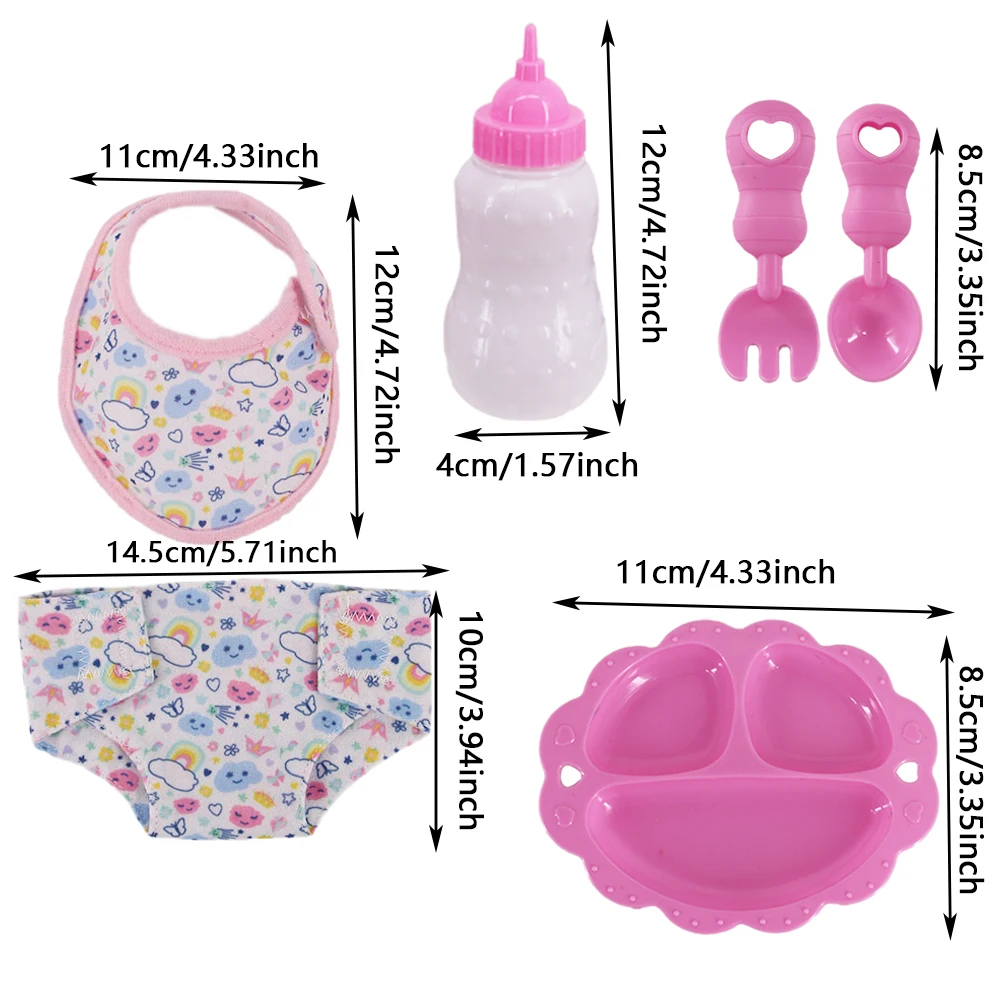 

Pop 18inch American Doll Accessories 43Cm Baby Doll Plastic Tableware Pacifier,Magic Milk Bottles,Diaper,Girl's Dollhouse Toys