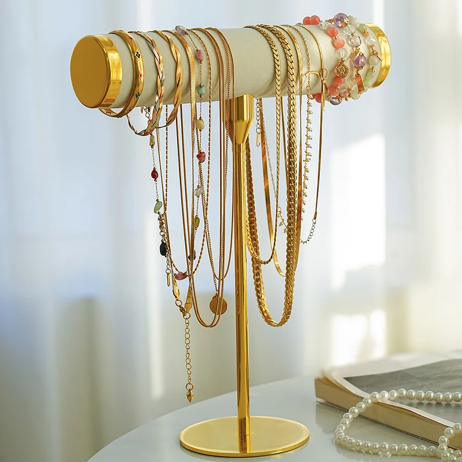 Wholesale of New Beige Suede Metal Jewelry Display Racks for Necklaces Bracelets
