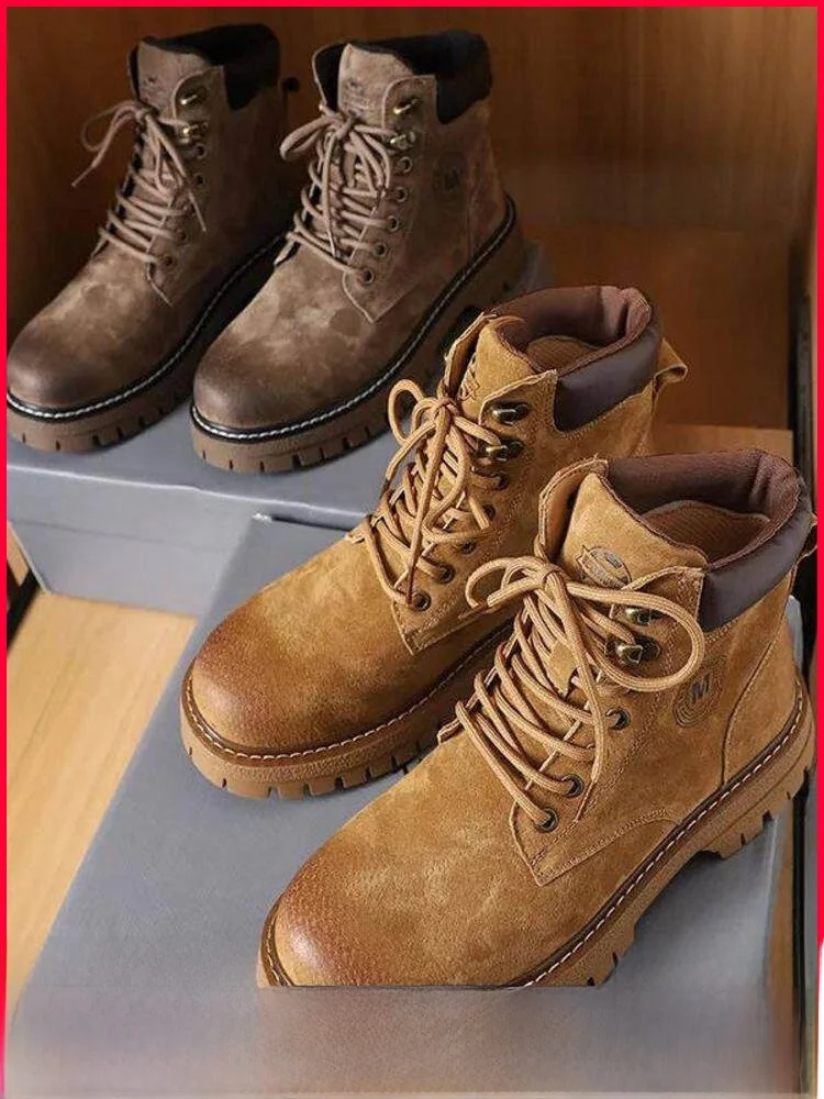 

Men's Outdoor Workwear Boots Soft Bottom Anti-slip Yellow Boots Casual Style round Toe Thick Sole Rubber Outsole