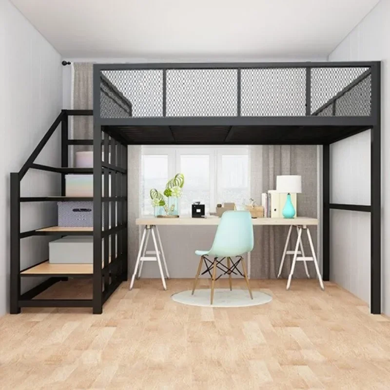 Elevated apartment space saving bed under table modern minimalist double single retest loft bed