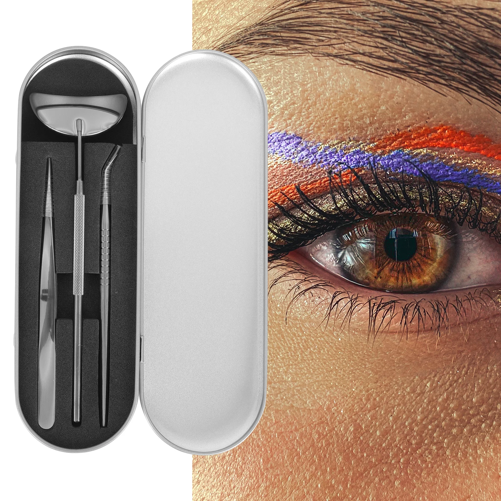 1 Juego de herramientas profesionales de belleza para pestañas, pinzas de extensión de artesanía fina, palo asistente de pestañas, espejo antirreflectante