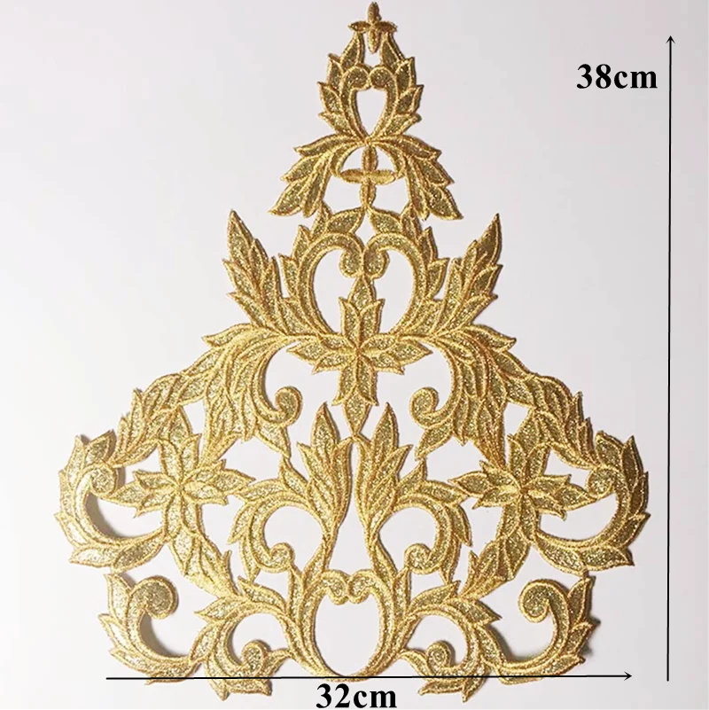 Gold Embroidery Baroque Grid Sequin Flower Applique Sew Iron Patch Wedding Gown Bridal Dress Clothes DIY Handwork Patches Crafts