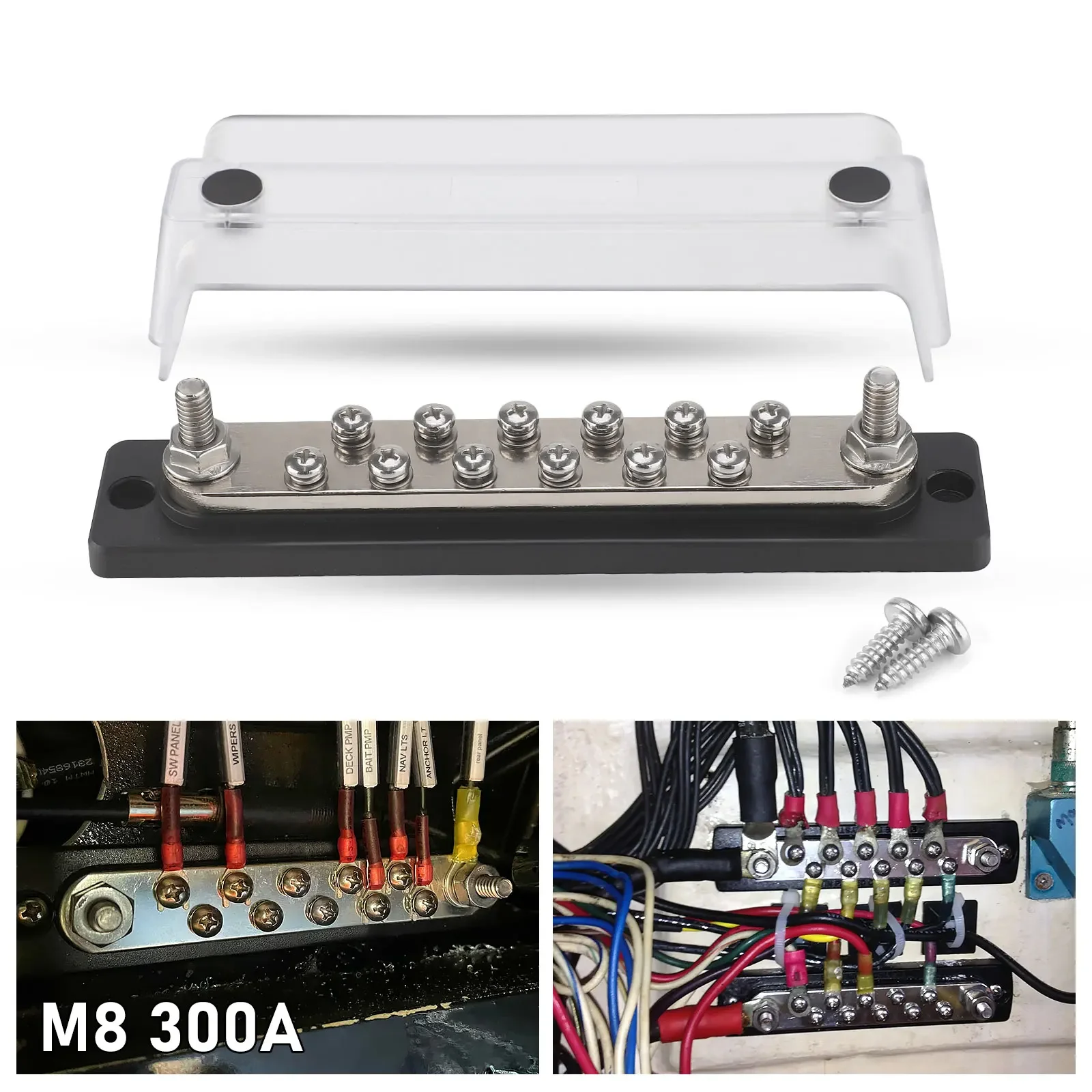 

New Power Distribution Block BusBar With Cover M5 M8 Studs Bus Bar Terminal Block Max 300A 48V DC For Car Marine Boat Trucks RV