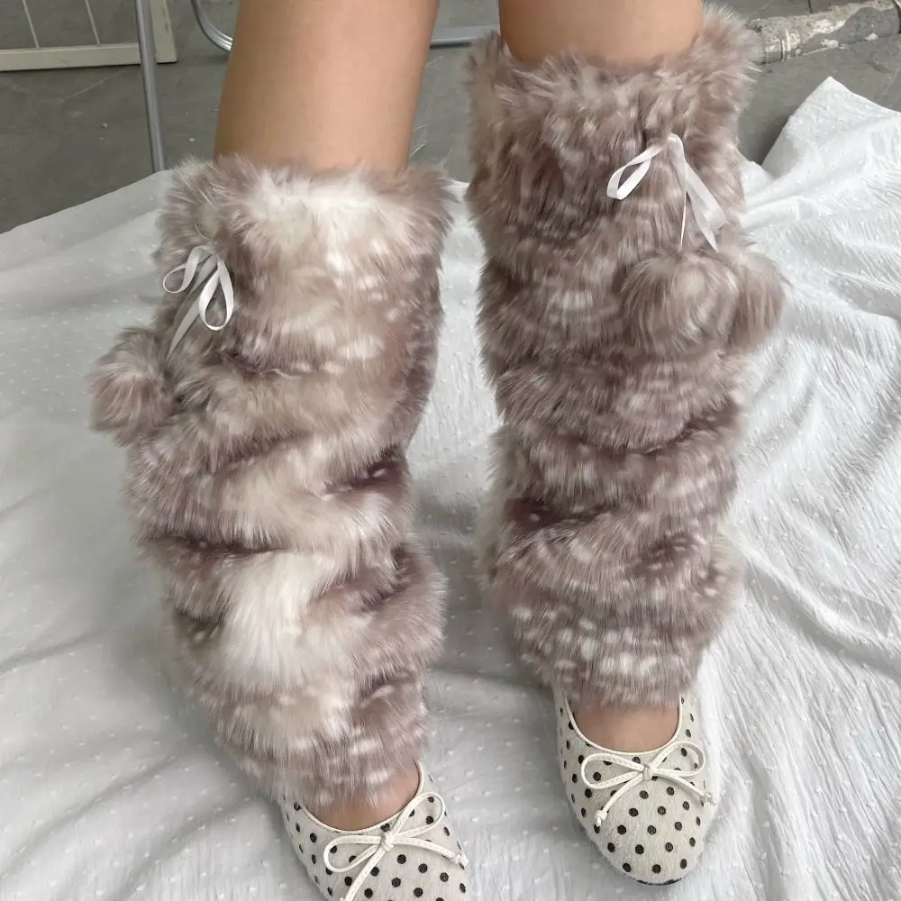 

Fashion Fawn Dot Winter Leg Warmers Y2k Foot Cover Furry Leg Warmers Lolita JK Fur Ball Long Stockings Spicy Girls