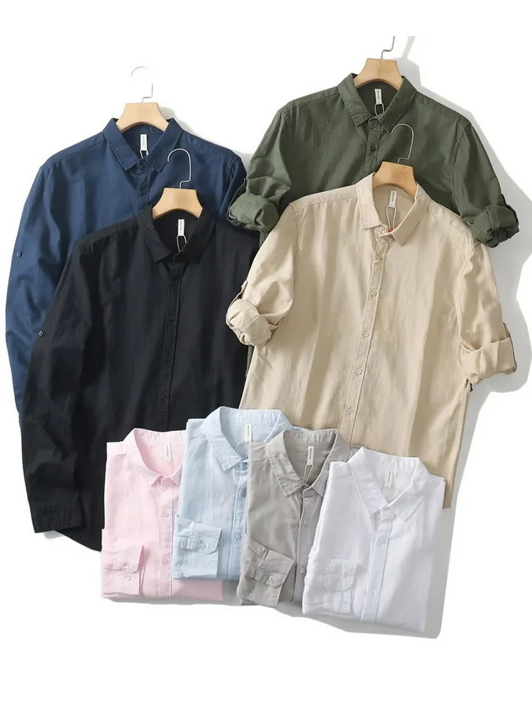 

New Men's Linen Blend Comfortable Breathable Loose Casual Collar Long Sve irt Spring Autumn Cotton Linen irt