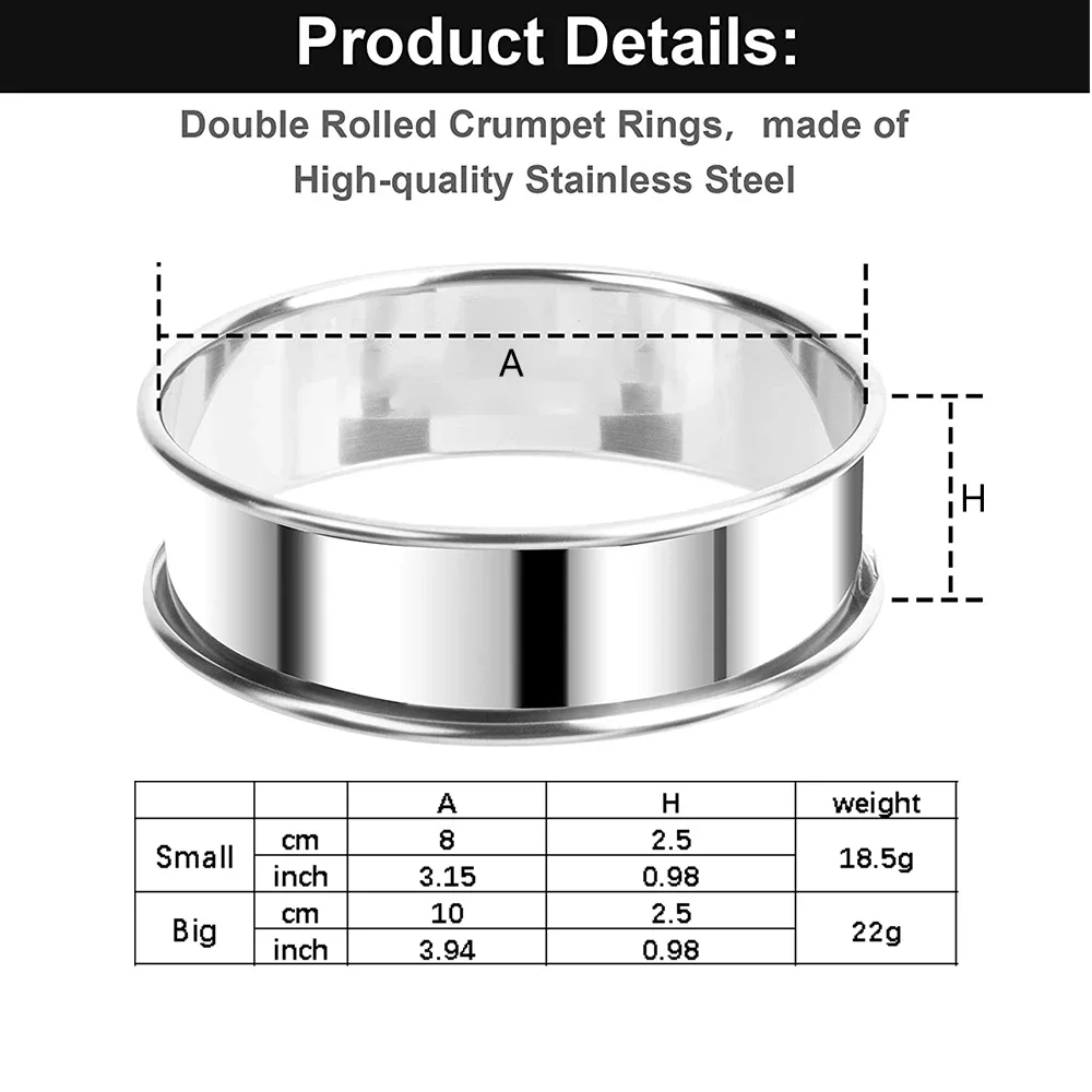 Muffin Tart Rings 2/3pcs Double Rolled Tart Ring Stainless Steel Muffin Rings Metal Round Ring Mold for Food Making