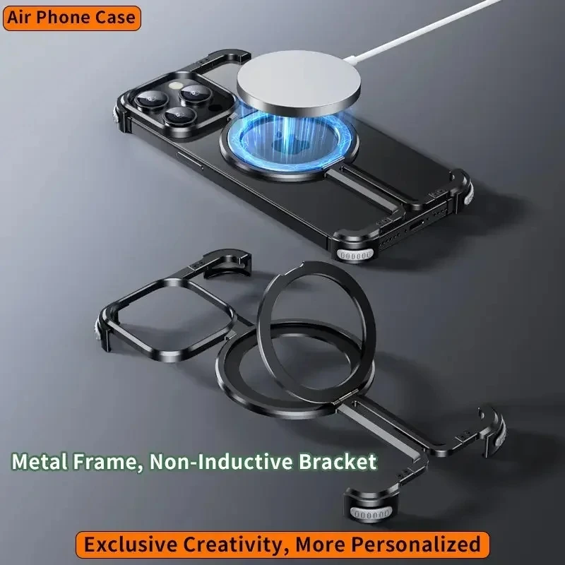 

Rotating Bracket Magnetic Phone Case For iPhone 15 13 14 Pro Max 15 14 Plus Bumper Magsafe Wireless Charging Cellphone Covers