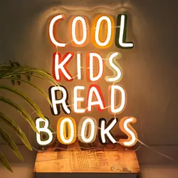 Cool Kids Read Books Neon Sign Handmade Light Up Sign for Book Club Classroom Read Corner Reading Study Room Home Library Gift