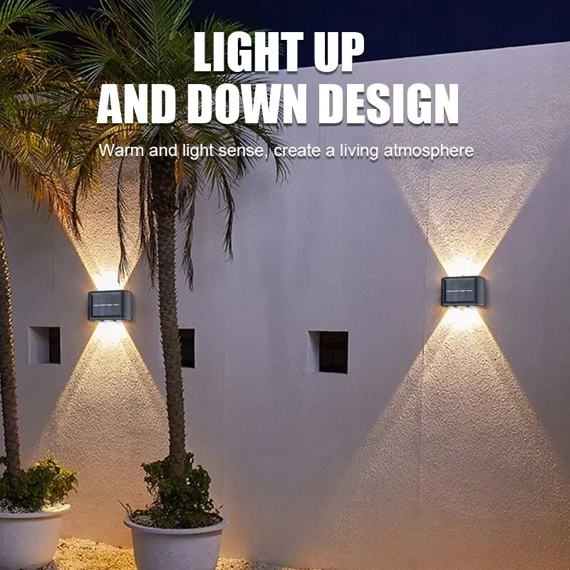 4LED Beads Up and Down Light Solar Powered Waterproof Wall Light for Courtyard Garden Carport