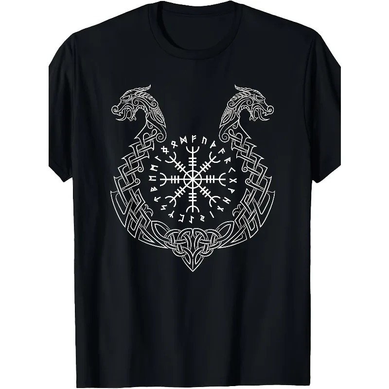 Men's Classic Black T-shirt with Terrifying Viking Helmet Printed on It, Men's Casual Clothing, Unisex Trendy T-shirt