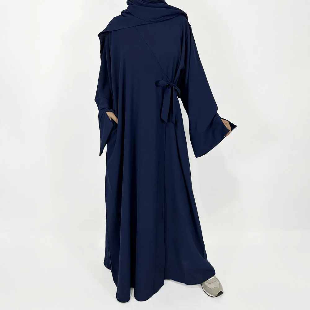 Side Wrap Abaya com Hijab para mulheres muçulmanas, bolsos laterais, vestido islâmico, alta qualidade, vestido de luxo Dubai, fabricante atacado,