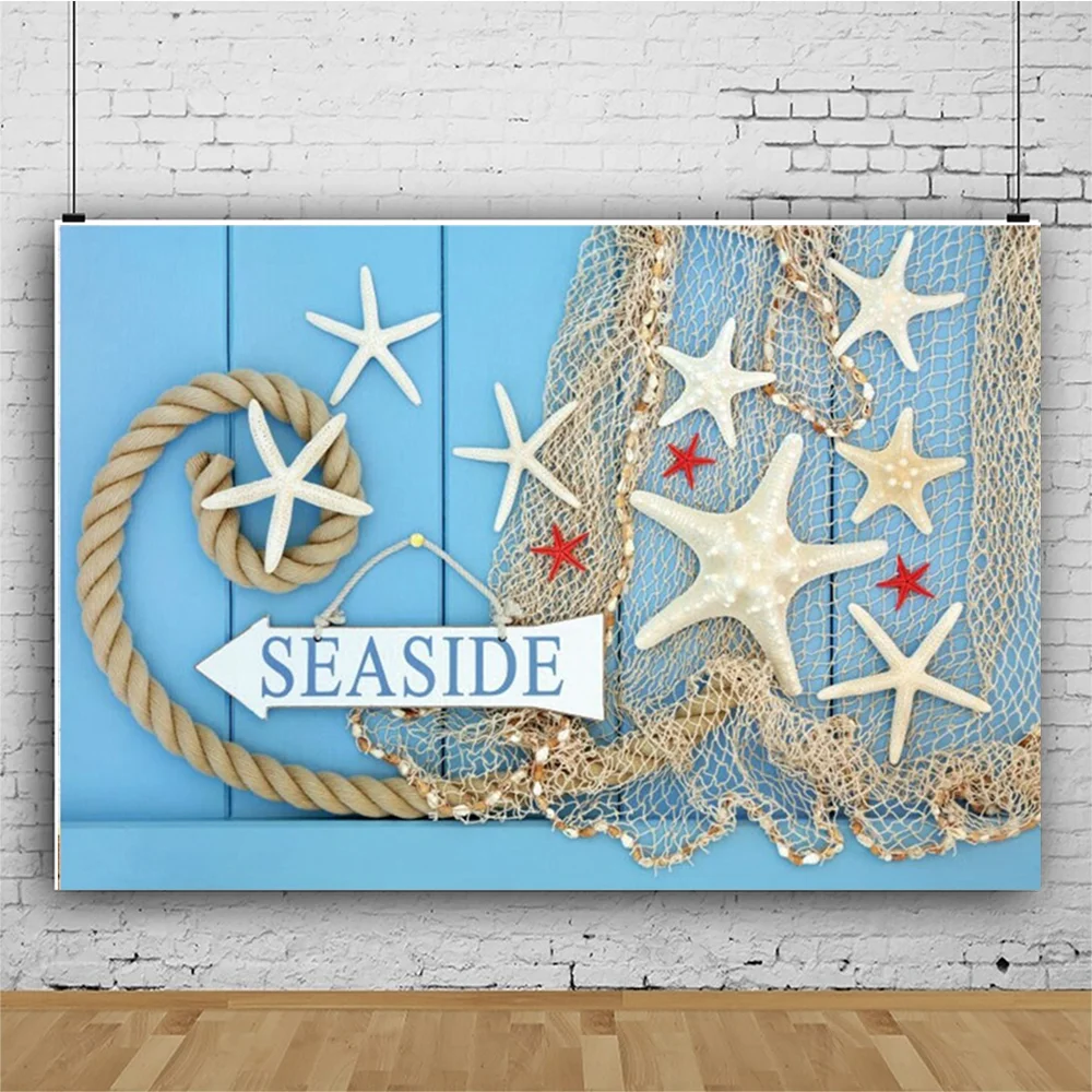 Nautical Rudder Starfish 1st Birthday Backdrop Wooden Board Boat Sea Beach Theme Baby Photography Background for Photo Studio