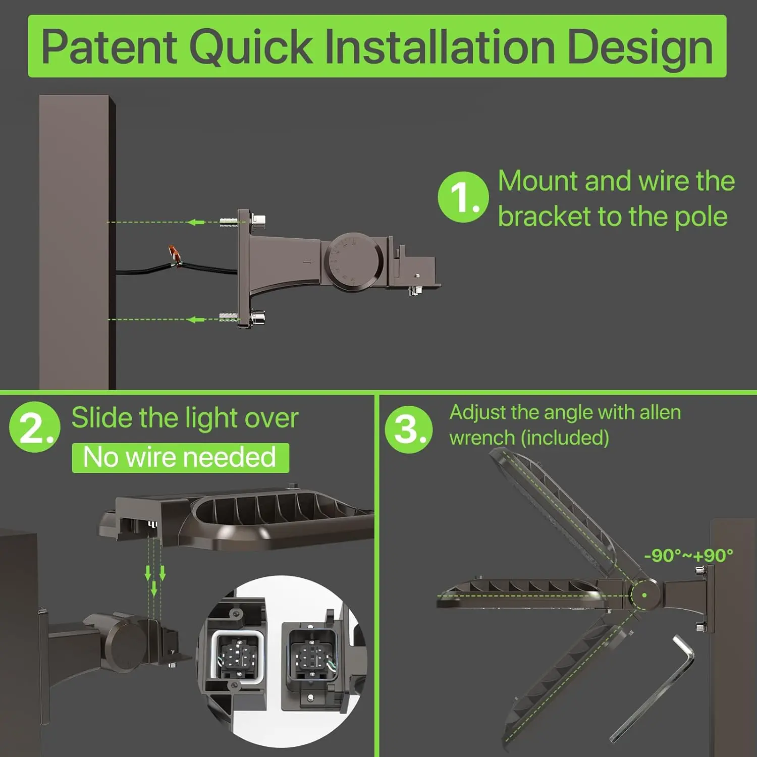 Dusk to Dawn Photocell Street Lights,Adjustable Arm Mount IP65 Waterproof Commercial