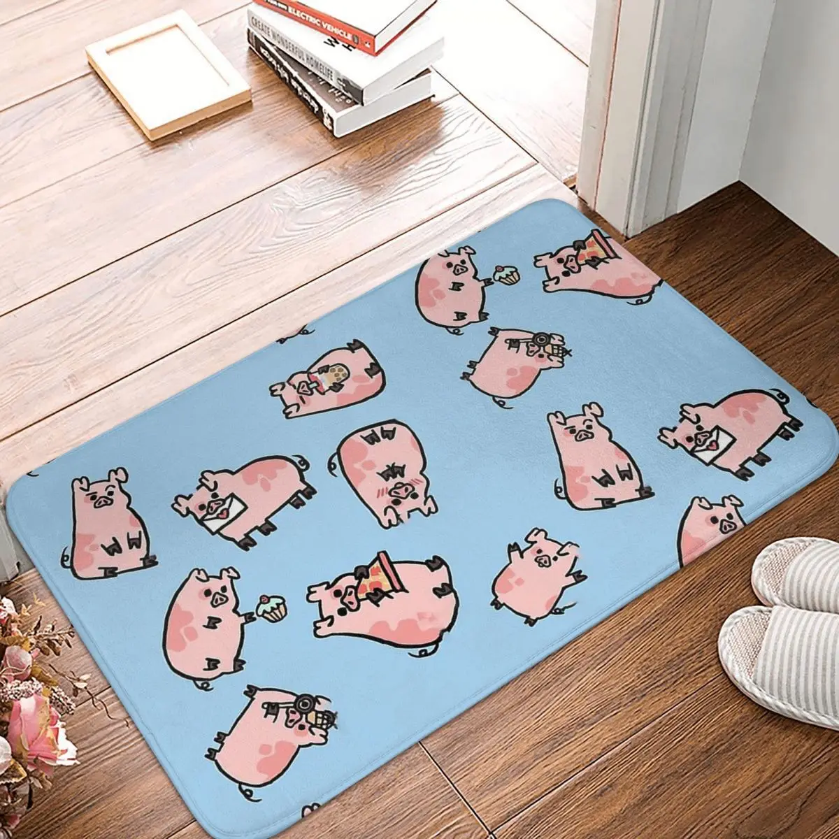 Pig Non-slip Doormat Bath Mat Cute Cartoon Piggy Hallway Carpet Entrance Door Rug Indoor Decorative