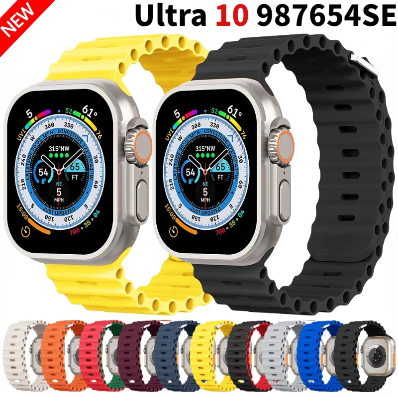 Ocean Strap For Apple Watch Ultra Band 49mm 46mm 45mm 44mm 41mm 42mm Sports Silicone Bracelet iWatch Series 10 9 8 7 6 5 4 Belt