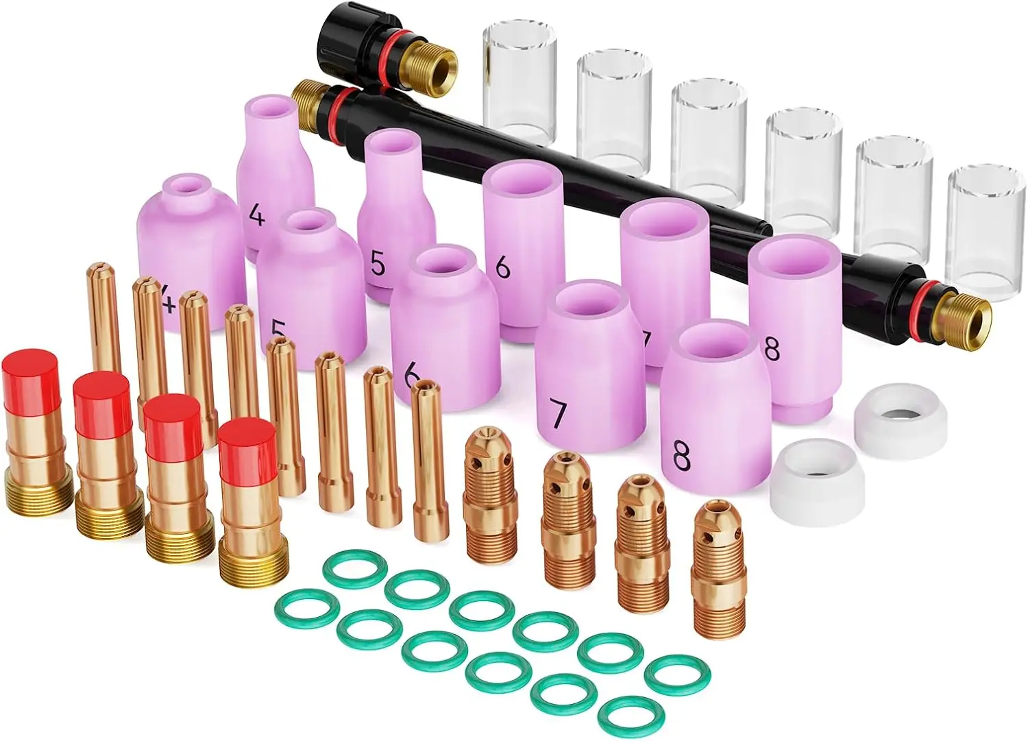

49pcs TIG Welding Torch Accessories Kit Alumina Nozzle Collets Body Stubby Gas Lens #10 Glass Cup Kit for WP-17/18/26