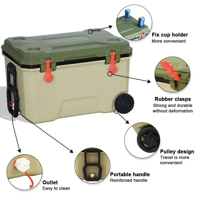68L Portable Speaker Cooler Box with Wheels Fresh Pop Audio Player Ice Chest for Travel Outdoor Party Music Storage Bin Large