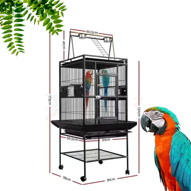 YOELLEN wholesale low price luxury 173CM large vein black metal iron wire parrot canary budgie pet bird cage with wheels