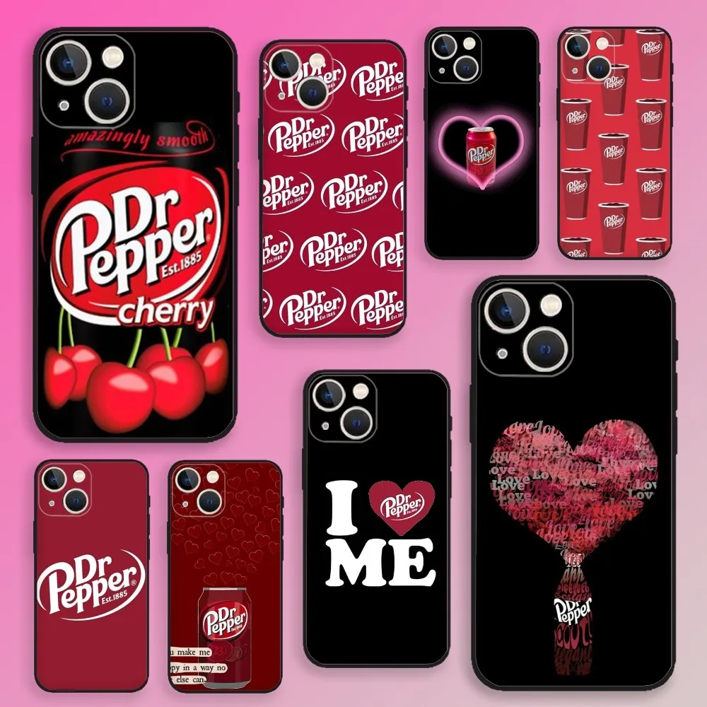 Cherry D-Dr-P-Pepper Drink Phone Case For iPhone 15,14,13,12,11,Plus,Pro Max,XS,X,XR,SE,Mini,8,7 Soft Silicone Black Cover