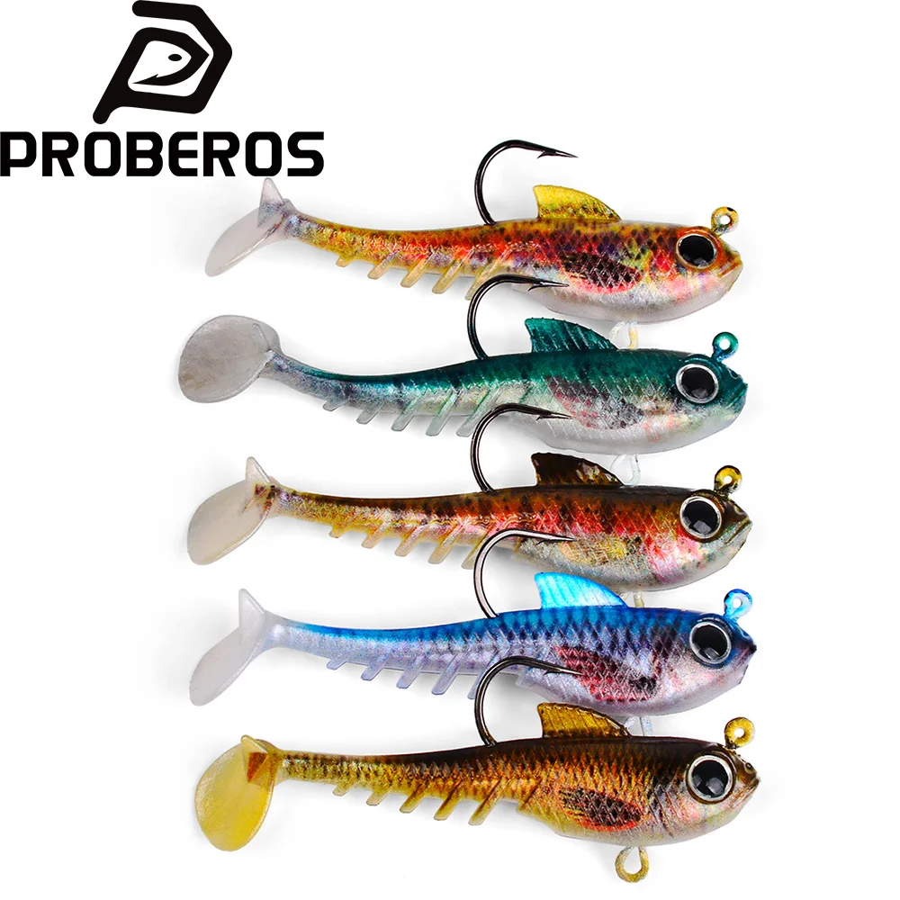 Proberos Qualitäts-Weichköder 6,5cm-13,5cm T-Schwanz Silikon-Angelköder mit Haken Wackel-Weichköder Wurm für Barsch- und Forellenangeln
