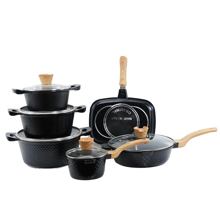 

Kitchen Medical stone Granite Cookware Set Non Stick Bread pan Marble Aluminum Cooking Pots and Pans Set kitchen cookware set