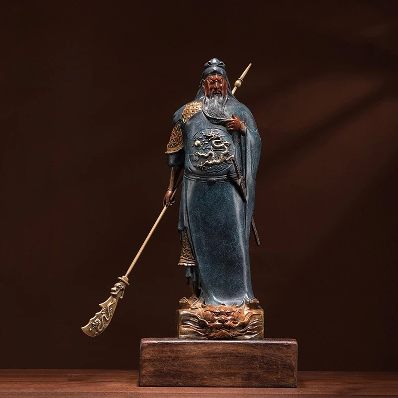 Red face Guan Gong copper ornament copper Buddha statue sculpture Guan Gong Guan Erye temple worshiped statue bronze ornament