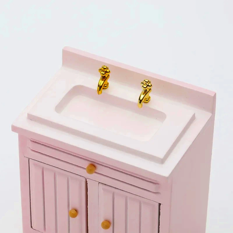 Exquisite 1:12 Miniature Dollhouse Kitchen Cabinet and Sink Set  Cooking Table and Miniature Food Models Birch