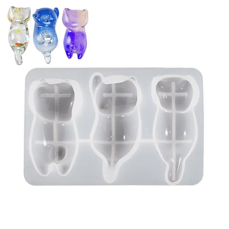 Cat Molds Silicone Brush Rest Mold 3-cavity Cat Back Mold Epoxy Resin Casting Mould for DIY Pen Holder Brush Rest Chopstick Rest