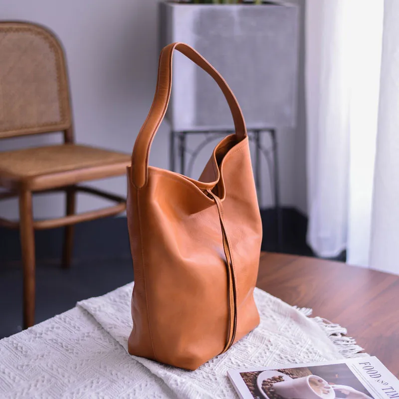 

Organizer handmade designer cow leather women's bucket bag fashion vintage weekend luxury real leather female shoulder bag