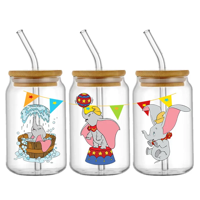 Fashion Disney Cartoon Dumbo Circus UV DTF Transfer Sticker Waterproof Transfers Decals For 16oz Glass Cup Wrap Stickers