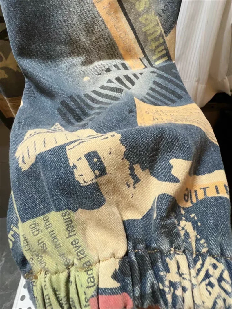 Nuove tute di jeans da donna primavera autunno tute stampate larghe moda retrò femminile casual spallacci pantaloni in denim