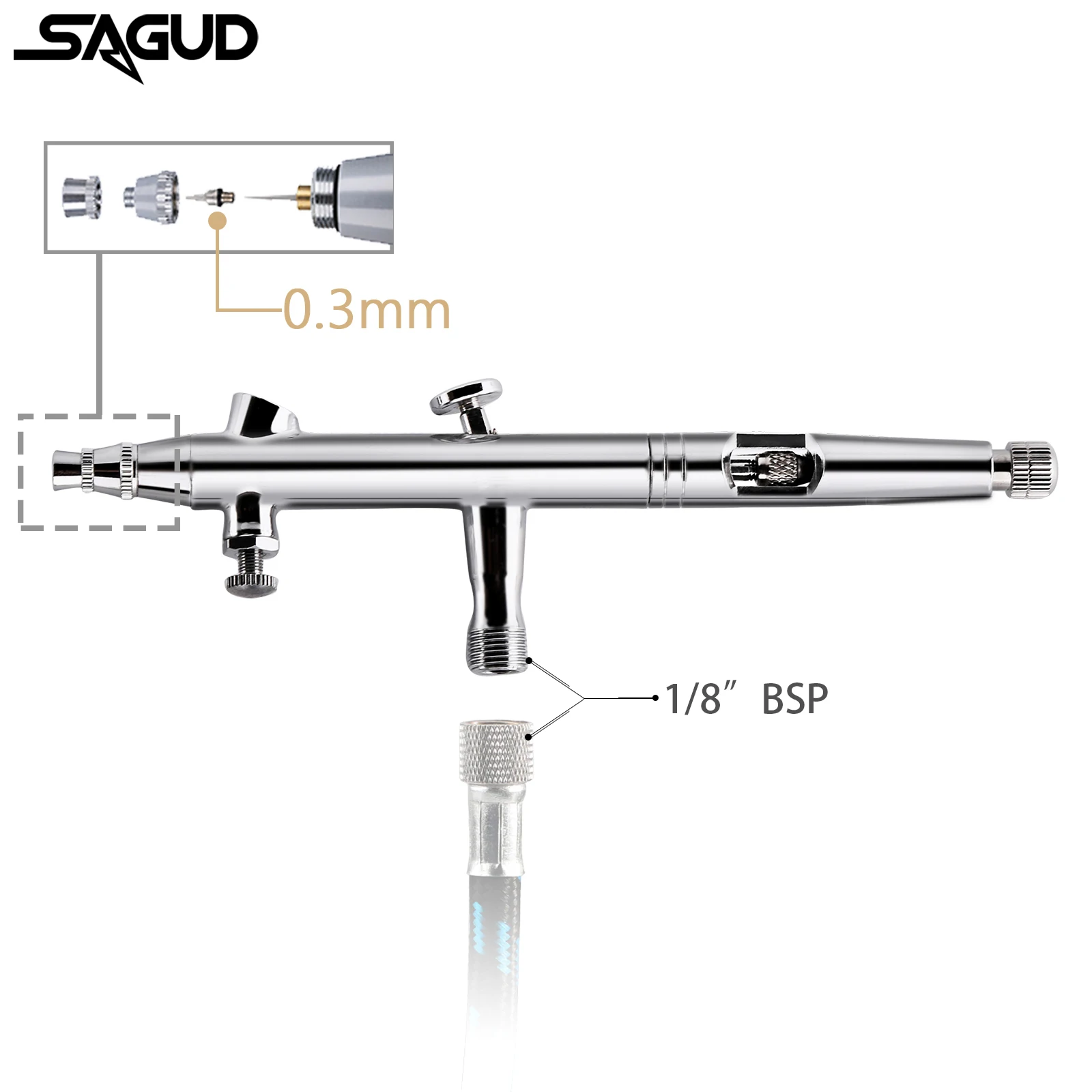 SAGUD Dual-Action Airbrush Kit 0.3mm Air Brush with 2/5/13CC Spray Cup and Wrench Dropper Tool for Cake Tattoo Nail Painting