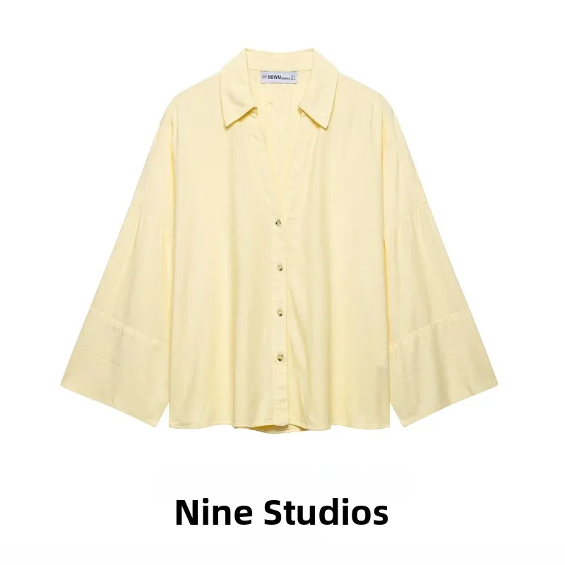 

Casual Wide Sve ort irt Mixed Linen Women's Top Versatile Commute Sle Long Sve Polyester Fiber UV Protection