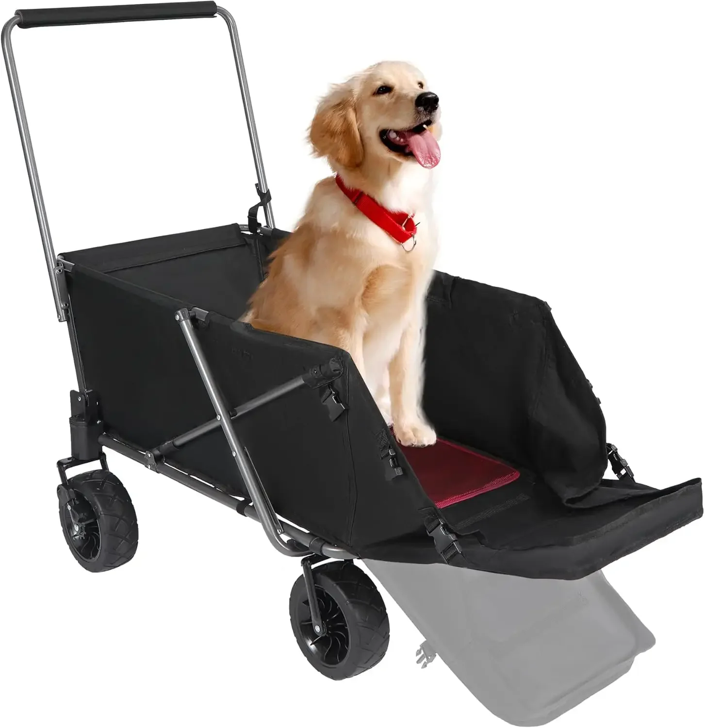 Folding Dog Wagon Cart with Extendable Rear End Heavy Duty, 220L Large Collapsible Utility Cart Dog Stroller with Tailgate