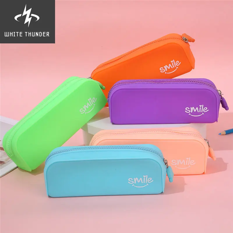 Macaron color silicone pencil case cute stationery box school supplies storage box simple single layer student pencil bag kids