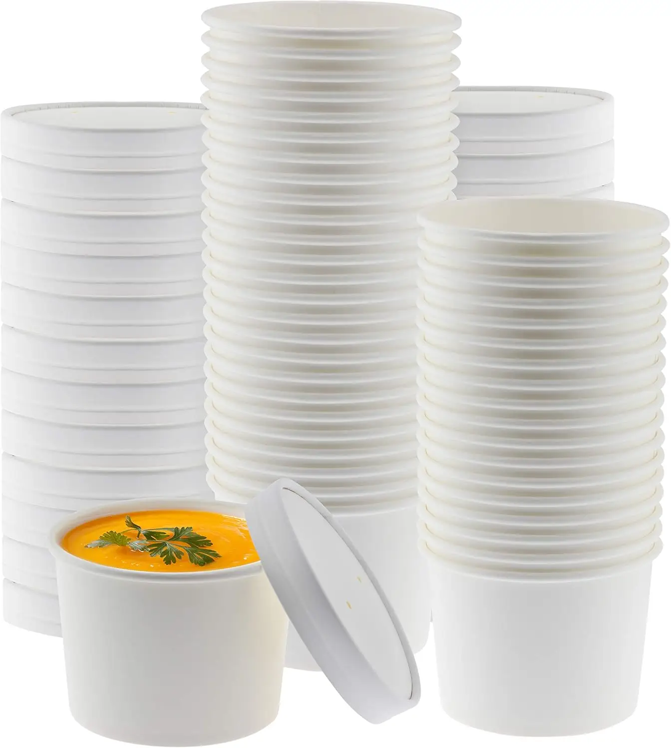 

Kraft 50 Pack 16 oz White Paper Bowls Soup Storage Containers With Lids Insulated Take Out Disposable Food Storage Cups