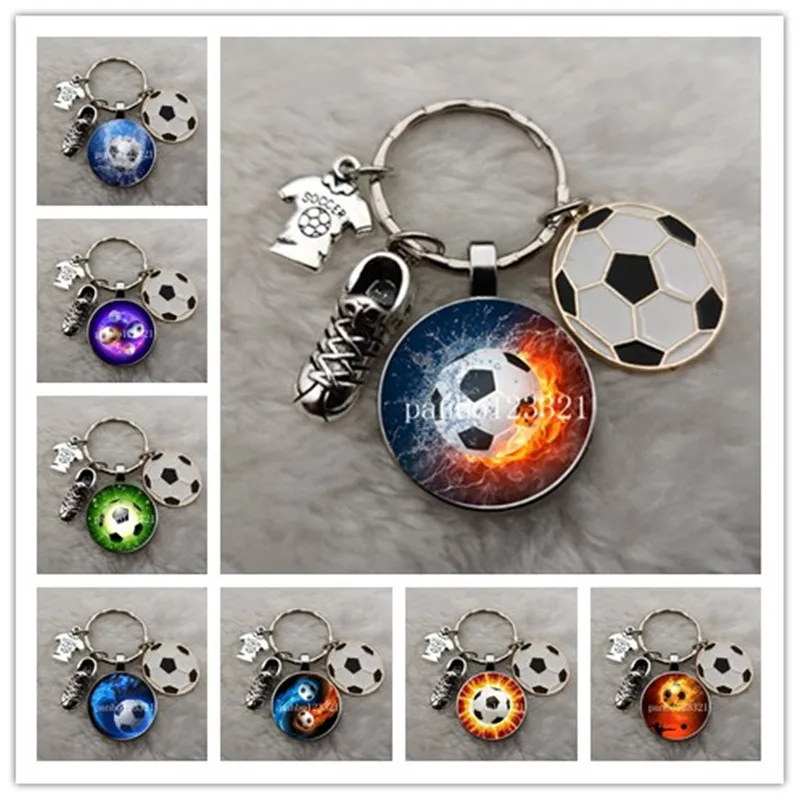 Football DIY custom name keychain Football lovers keychain Glass convex keychain Men’s and women’s football DIY jewelrykeychain