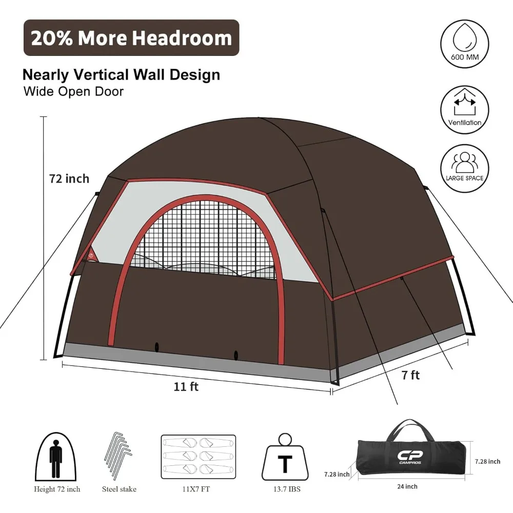 Tent 3/4/6/8 Person Camping Tents, Waterproof Windproof Family Dome Tent with Rainfly, Large Mesh Windows