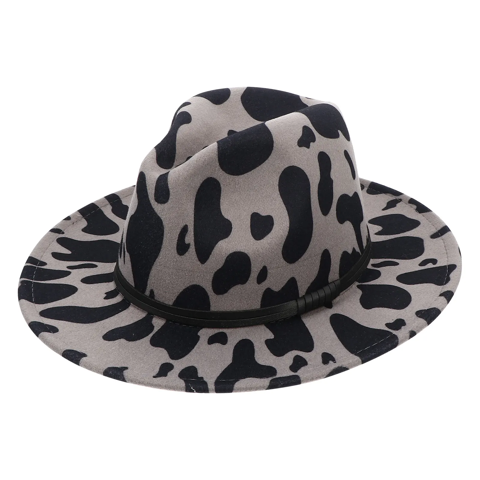 

Women'S Woolen Big Brim Hat Cow Pattern Jazz Cap Adjustable Flat-Edge Party Decor Stylish Comfortable Festive Holiday Dinner