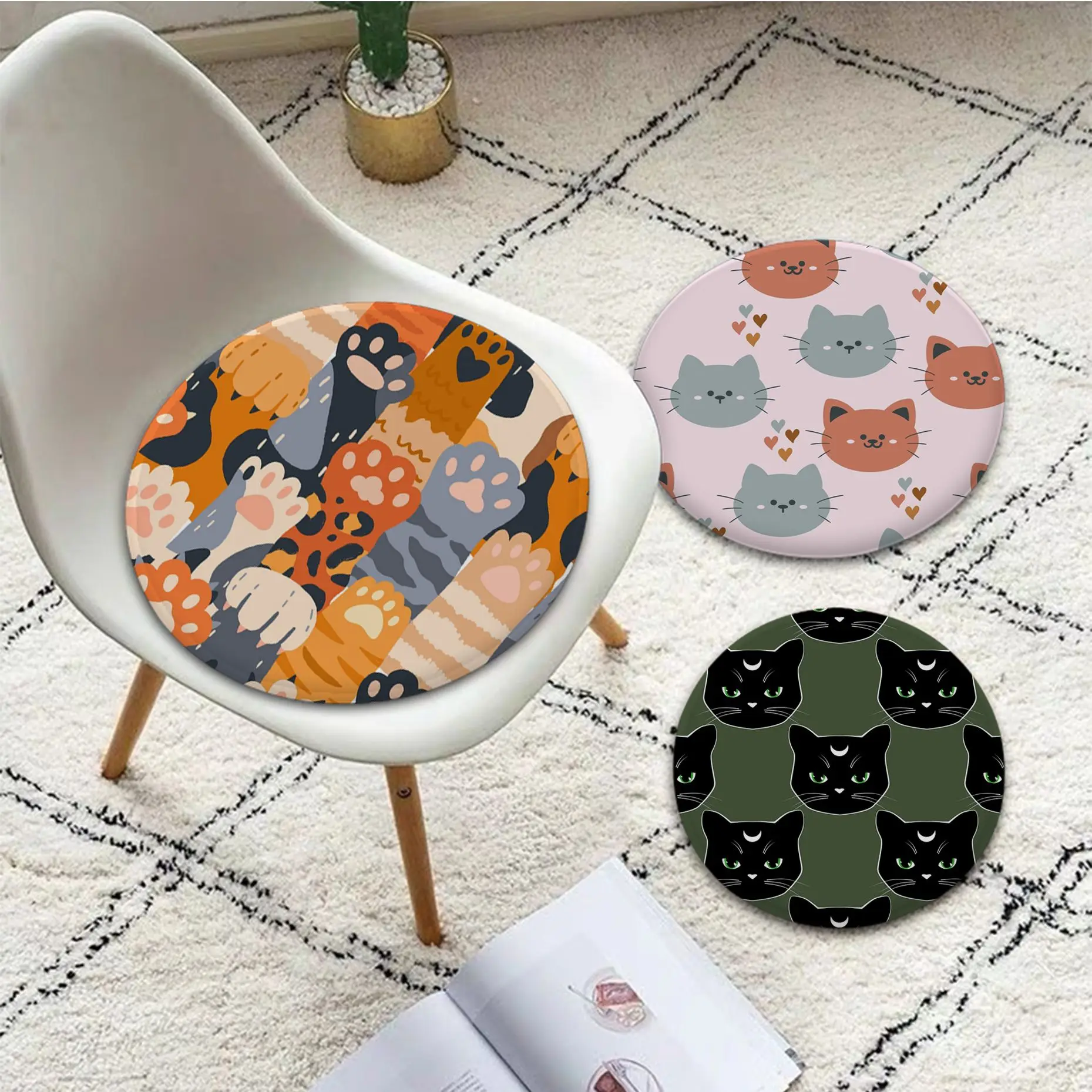 

Cartoon Cat European Fabric Cushion Non-slip Living Room Sofa Decor Students Stool Tatami Office Chair Cushions