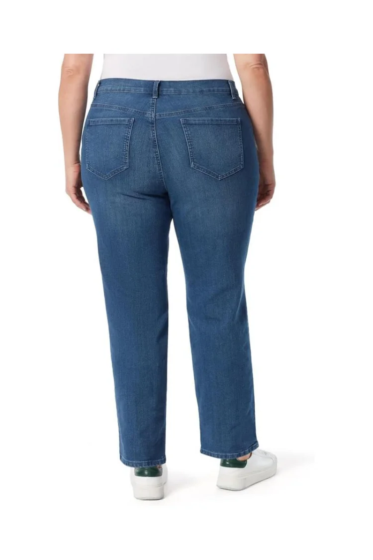 ZMTUO Calça jeans feminina solta reta de cintura alta com nove pontos stretch lavada tamanho grande
