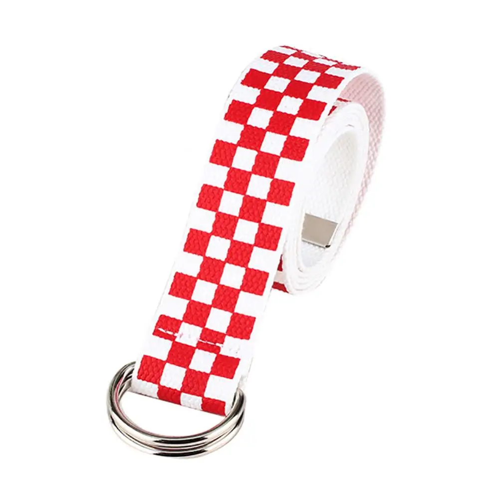 

Men Canvas Belt Waistband Casual Women Checkerboard D Ring Plaid Waist Strap Waistband