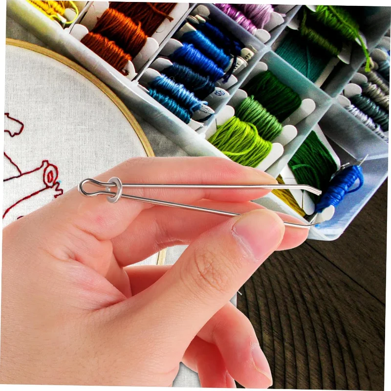 New 2pcs High Quality Stainless Steel Garment Clips Elastic Band Cross Stitch Threader Wear Rope Elastic Clamp DIY Sewing Tools