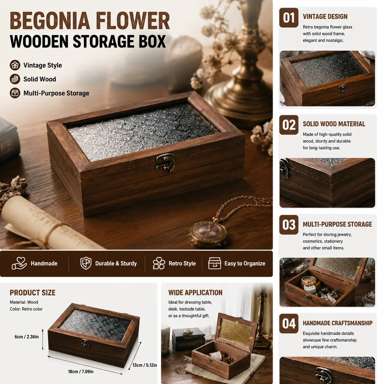 Retro Wooden Storage Box Plain Wood With Lid Multifunction Hinged Boxes Gift Packing Jewelry Case Box Home Sundries Storage Box/