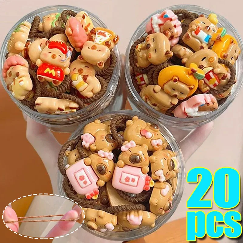 

Новые аксессуары для волос: резинки для волос с мультяшными капибарами (10/20 шт.), мягкие, из смолы, разноцветные, с дизайном животных, для девочек, держатели для хвоста