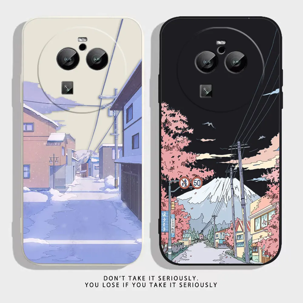 Japanese Hand Painted House Snow Scene Case For OPPO FIND X5 X6 X3 X2 REALME X7 X50 RENO ACE 2 2Z 4Z 4 6 7 Lite 4G 5G PRO Case