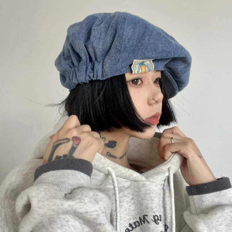 Harajuku Design Newsboy Hats for Men and Women Spring and Autumn Fashion Casual High Quality Vintage Washed Denim Berets Cap