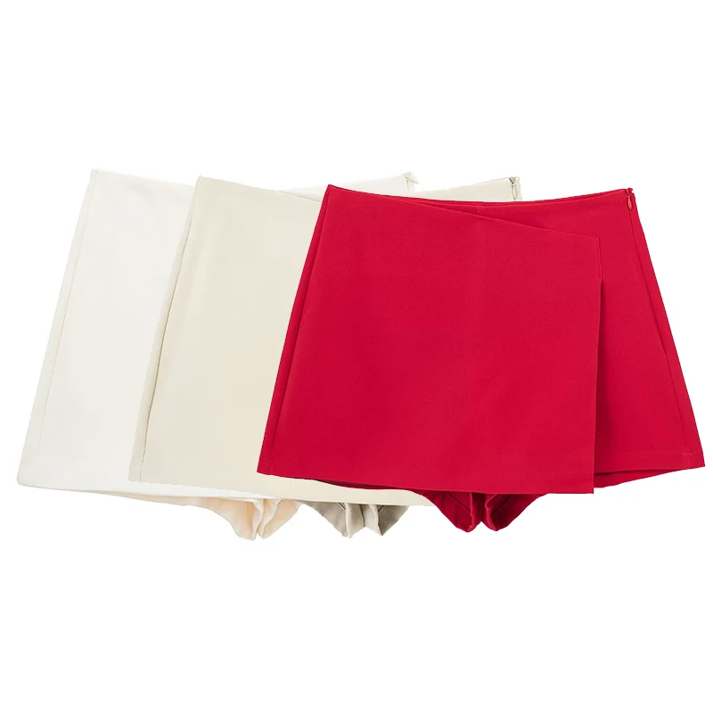 

CLAZZAA женские модные однотонные асимметричные юбки с боковой молнией, шорты, винтажные женские шикарные шорты с высокой талией