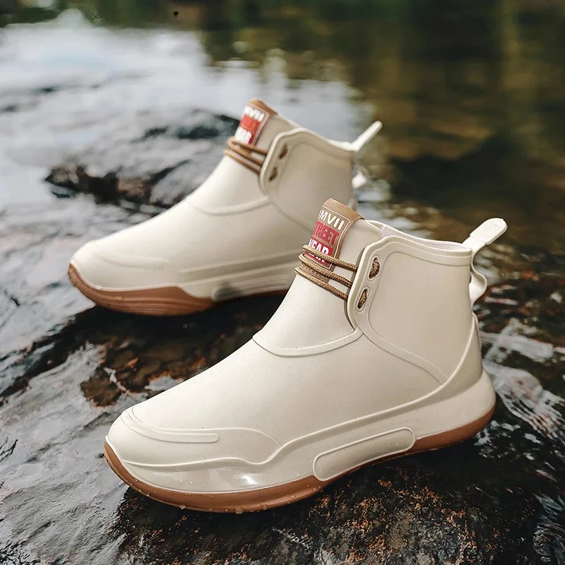 

Couple RainBoots Non Slip Fishing Rubber Galoshes Waterproof Garden Work Boots for Women Laced Ankle Rainboot Bota Lluvia Hombre