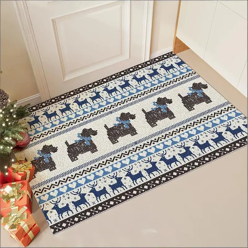 Fair Isle Christmas PVC Coil Doormat Cuttable Anti Slip Dirt Trapping Entrance Door Mat Waterproof Front Door Xmas Home Decor